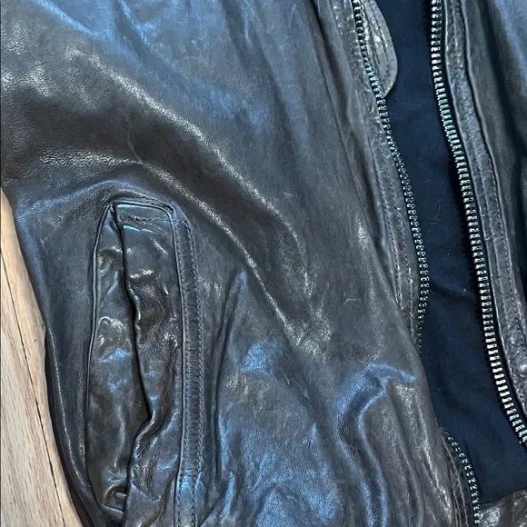 Men's dark olive green Leather Jacket - Picture 3 of 9